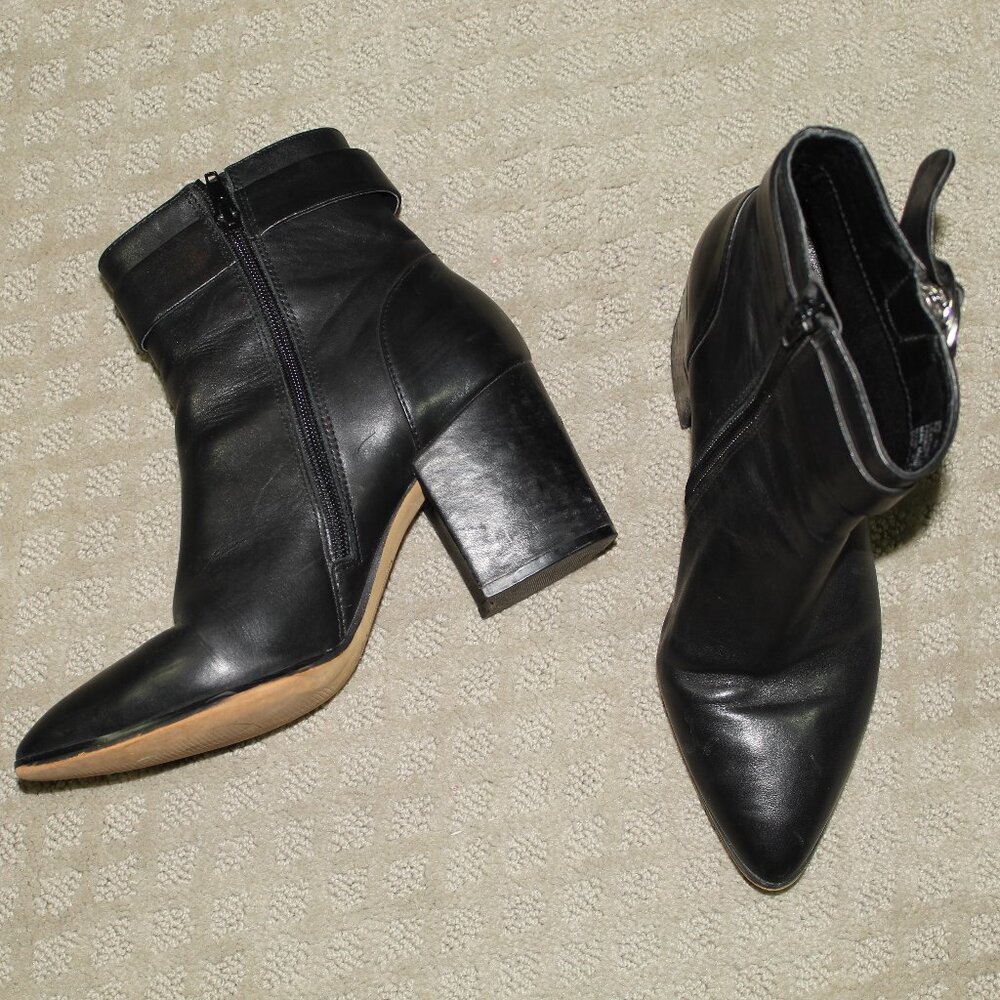 Steven Jaycee Sz 8M Pointed Toe Black Leather 3" Heeled Ankle Boot